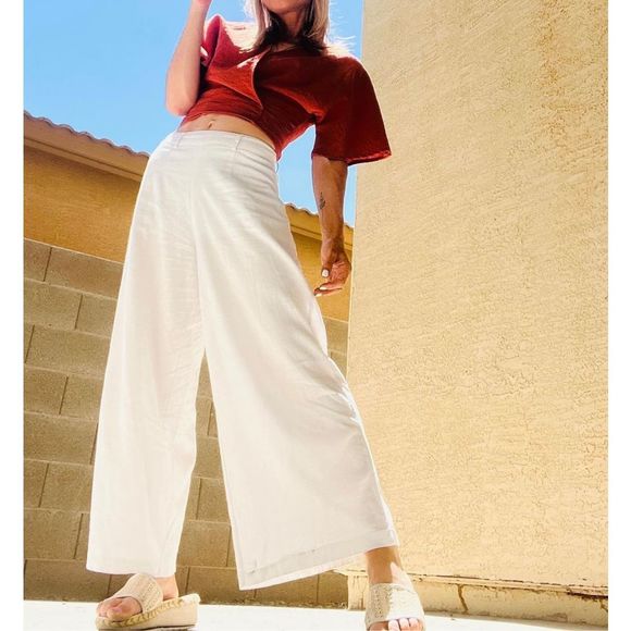 Princess Polly Pants - Princess Polly NWOT white linen cotton blend wide leg pants hidden zip back US 4
